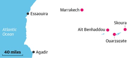 Map of Morocco showing Skoura