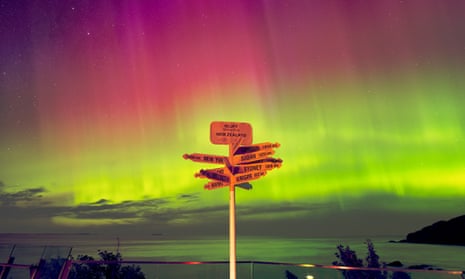 Aurora australis, also known as the Southern Lights photographed in the New Zealand town of Bluff