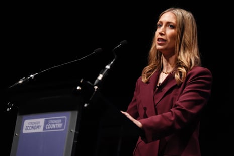 Laura Trott addressing the Tory conference.