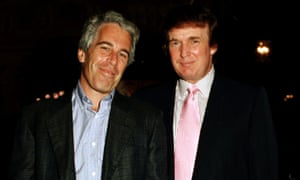 Jeffrey Epstein and Donald Trump as they pose together at the Mar-a-Lago estate.