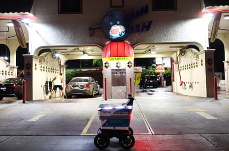 a delivery robots in the street