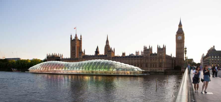 One speculative proposal, above, was for a floating parliament moored alongside the Palace of Westminster.