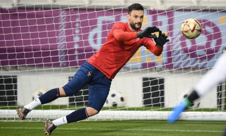 Hugo Lloris in training for France ahead of the World Cup final