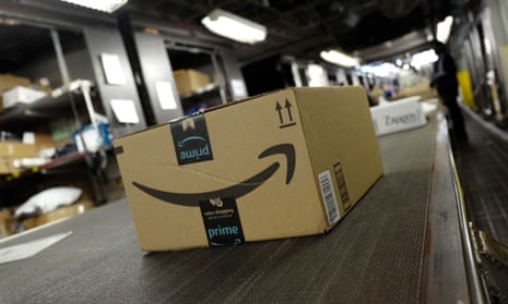 In this May 9, 2017, file photo, a package from Amazon Prime moves on a conveyor belt at a UPS facility in New York. Amazon.com Inc. reports earns on Thursday, April 26, 2018.