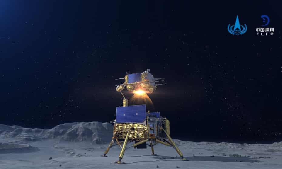Simulated image of China’s Chang'e-5 spacecraft blasting off from the lunar surface