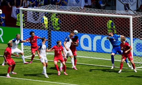 Bosnia and Herzegovina’s Jovo Lukic scores their first goal.