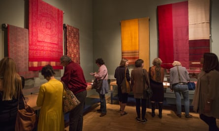 Visitors at the Fabric of India exhibition at the V&amp;A