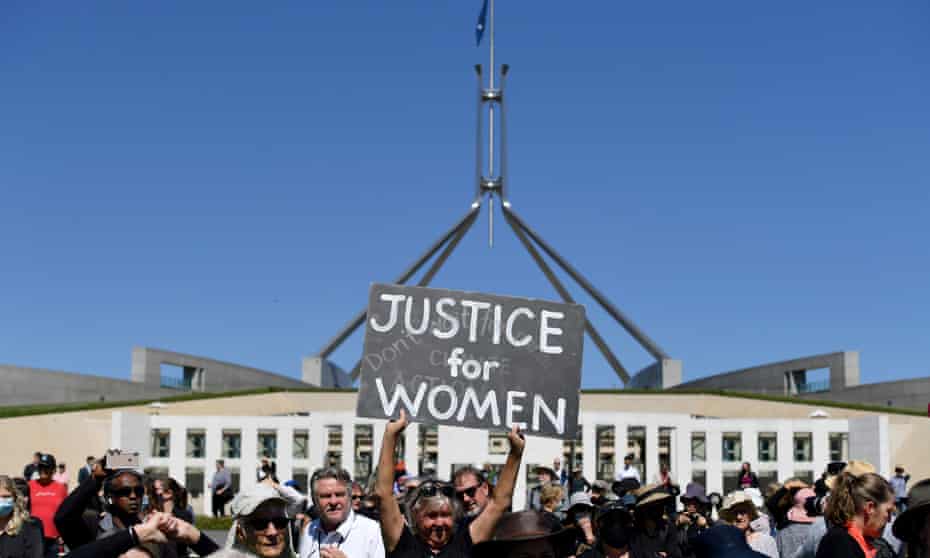 Protesters rally as part of the Women’s March 4 Justice in Canberra.