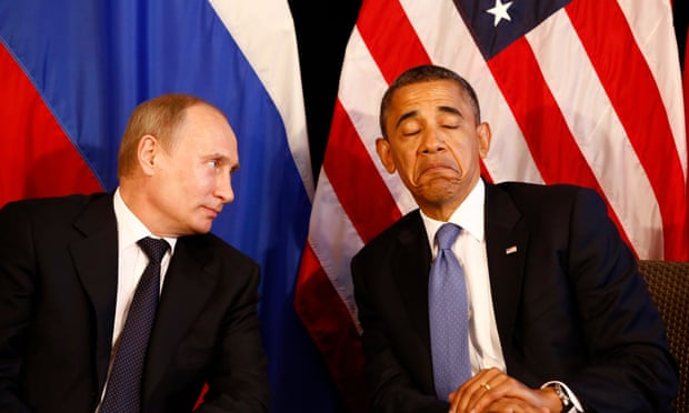 US president Barack Obama with Russian President Vladimir Putin.