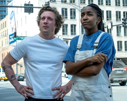 Jeremy Allen White as Carmen ‘Carmy’ Berzatto, left, and Ayo Edebiri as Sydney Adamu in a scene from The Bear.