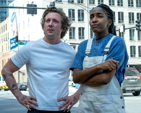 Jeremy Allen White as Carmen ‘Carmy’ Berzatto, left, and Ayo Edebiri as Sydney Adamu in a scene from The Bear.