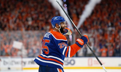 Darnell Nurse of the Edmonton Oilers celebrates after scoring a goal against the Florida Panthers during Game 6 of the Stanley Cup final on Friday.