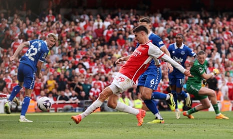 Kai Havertz of Arsenal scores his team's second goal.