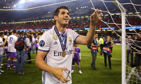Álvaro Morata, here celebrating Real Madrid’s Champions League final win in June, is wanted by Chelsea’s manager, Antonio Conte.
