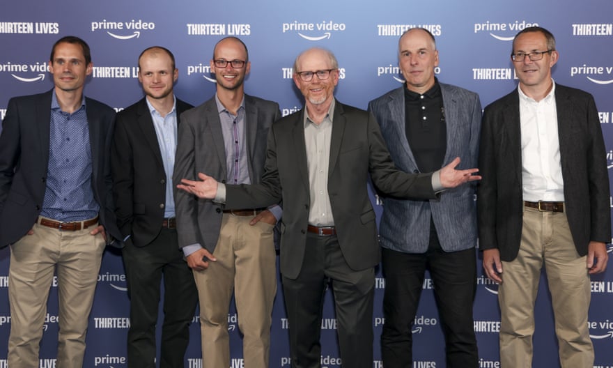 Ron Howard, centre, with, from left, divers Chris Jewell, Connor Roe, Josh Bratchley, Rick Stanton and Josh Volanthen in London this month.