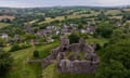 Aerial view of the ruins of Grosmont Castle.