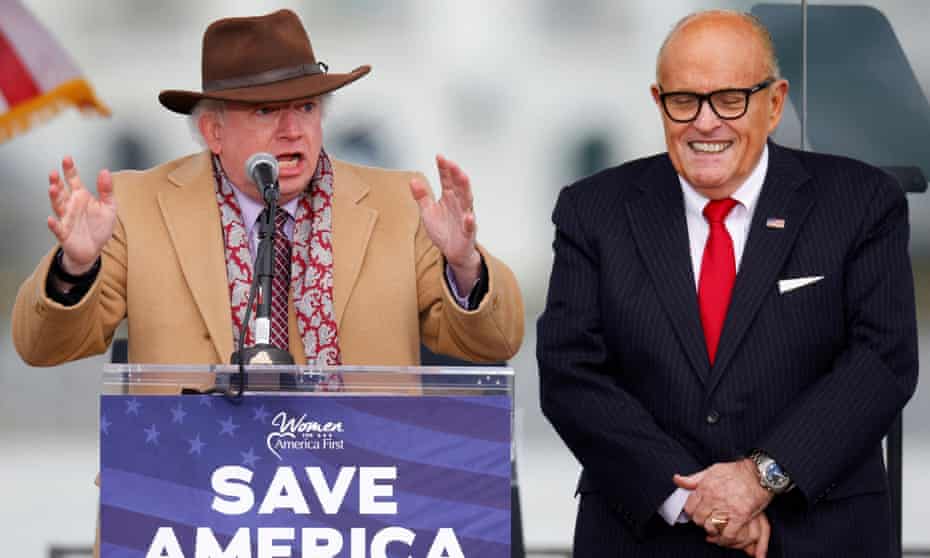 Attorney John Eastman gestures as he speaks next to Rudy Giuliani at Donald Trump’s rally in Washington on 6 January. Eastman is a target of the House panel’s investigation.