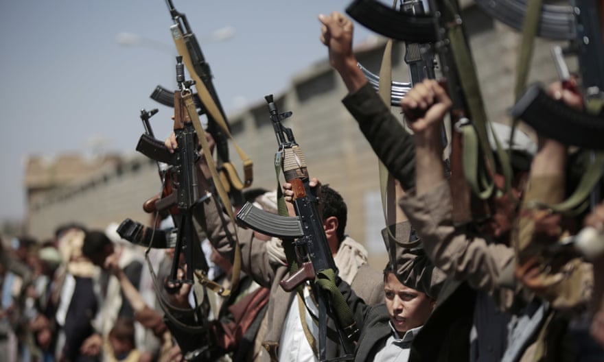 Tribesmen loyal to the Houthi rebels rally in the capital, Sana’a.