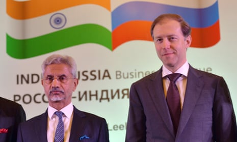 Indian foreign minister S Jaishankar and Russian deputy prime minister Denis Manturov at the India-Russia Business Dialogue meeting in New Delhi.