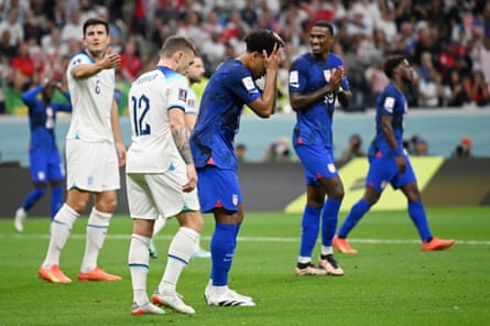 Weston McKennie of United States reacts after missing a chance during the FIFA World Cup Qatar 2022 Group B match between England and USA at Al Bayt Stadium on November 25, 2022 in Al Khor, Qatar.