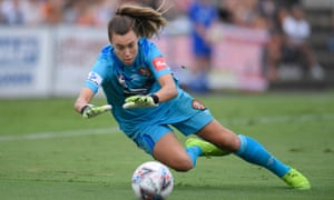 Mackenzie Arnold in action for Brisbane Roar against Canberra United in February.