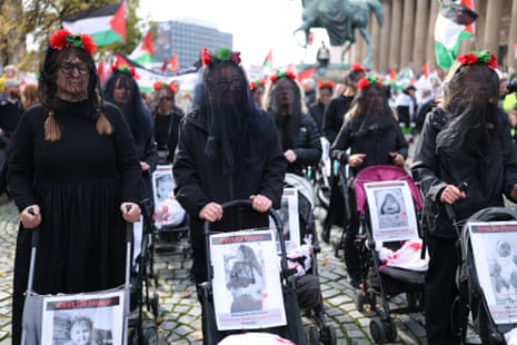 Pro Palestine protestors attend a demonstration coinciding with the start of the Labour Party Annual Conference, on September 27, 2025 in Liverpool, England.