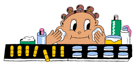 a young girl trying on makeup