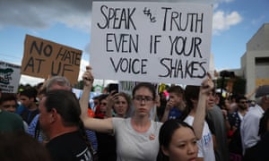 Tensions High As Alt-Right Activist Richard Spencer Visits U. Florida CampusGAINESVILLE, FL - OCTOBER 19: Protesters react to white nationalist Richard Spencer, who popularized the term “alt-right” as he speaks at the Curtis M. Phillips Center for the Performing Arts on October 19, 2017 in Gainesville, Florida. Spencer delivered a speech on the college campus his first since he and others participated in the “Unite the Right” rally which turned violent in Charlottesville, Virginia. (Photo by Joe Raedle/Getty Images)