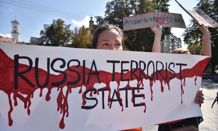 banner saying Russia Terrorist State