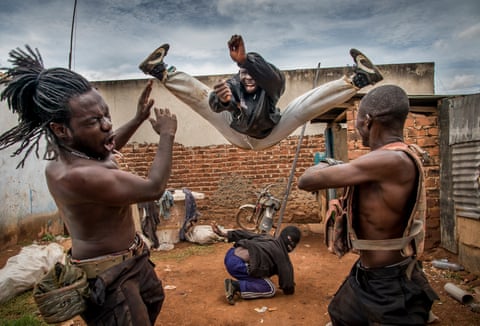 Ramon Film Studio shooting a stunt for Operation Kakongoliro! The Ugandan Expendables in Wakaliga
