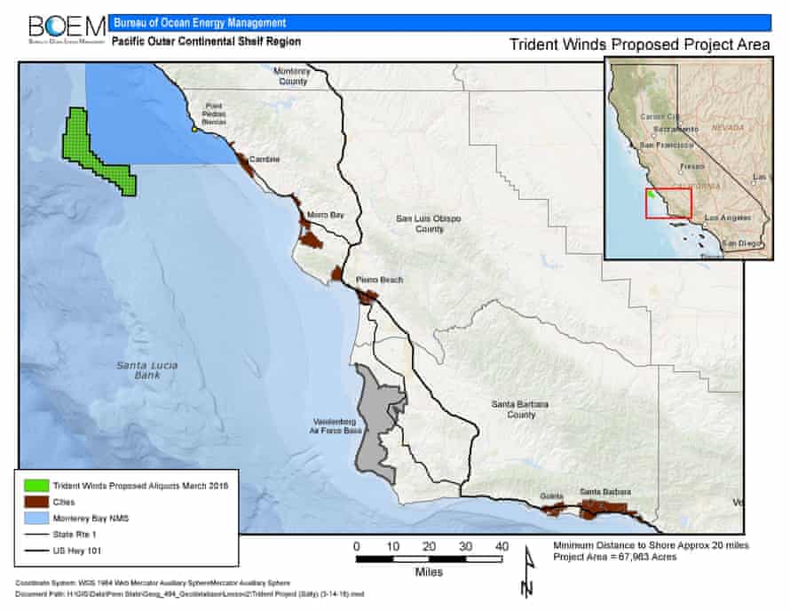 Map of the Trident Winds project off the coast of California.