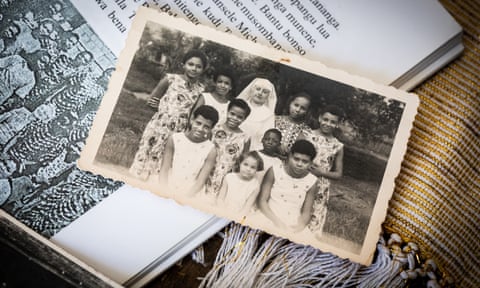 Monique Bitu Bingi (front, far left) with other children who were put in the Katende mission.
