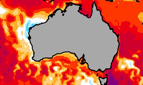 A Bureau of Meteorology map showing sea surface temperatures. The Bureau of Meteorology expects a patch of the Tasman Sea off Tasmania and Victoria will be at least 2.5C above average from September to February