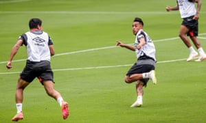 Christian Cueva (right) in pre-World Cup training with Peru in Lima.