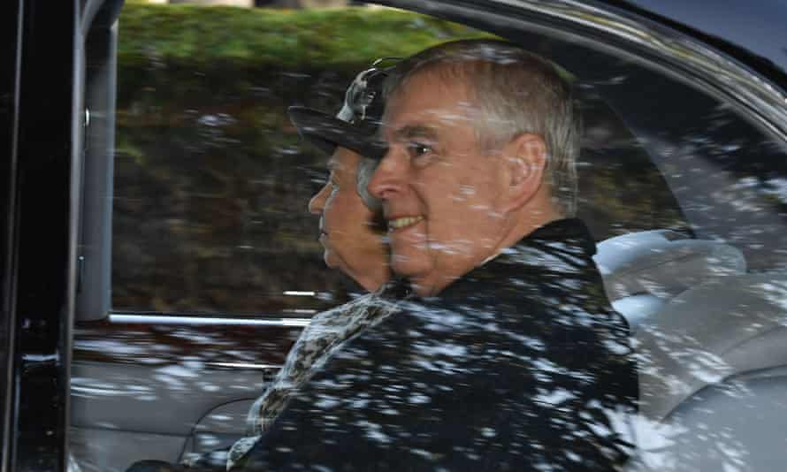 The Queen and Prince Andrew arrive by car