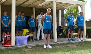 England players and staff stand for a moments silence in memory of Australian cricketer Shane Warne.