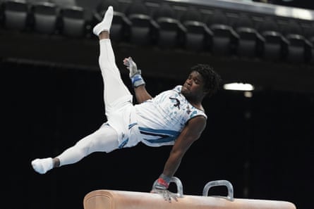 Fred Richard competes in the men’s pommel horse during the US gymnastics championships on Saturday night.