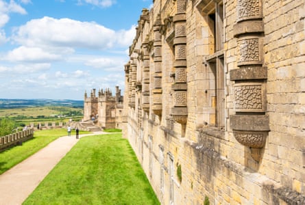 View along a castle terrace of distant countryside
