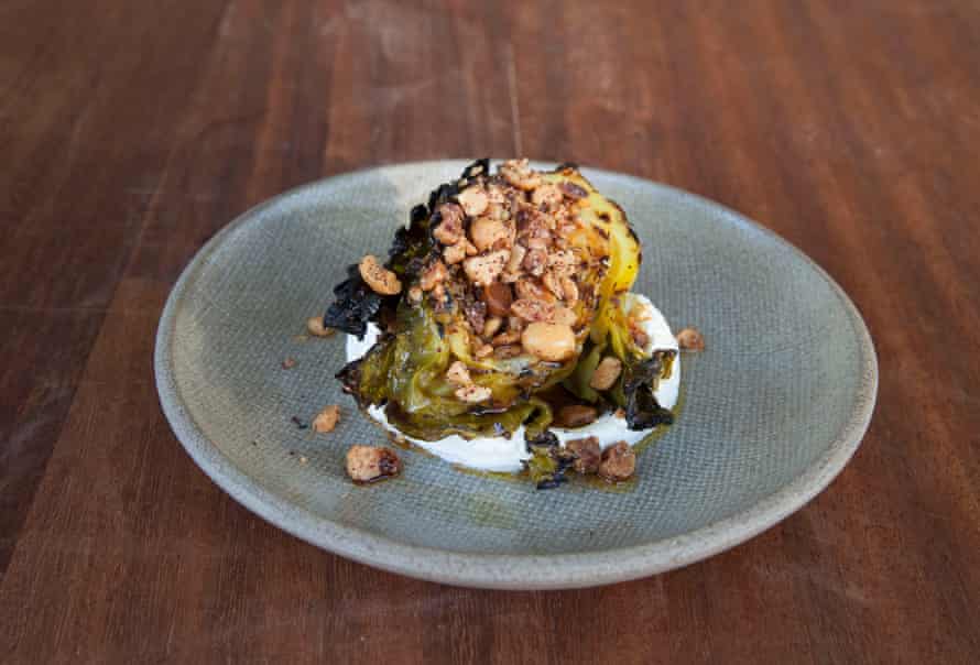 ‘Expertly crisped and caramelised’ charred hispi, Carmel restaurant, NW6.