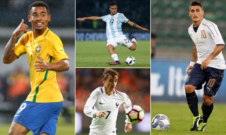 Players set to light up next year’s World Cup (clockwise from left): Gabriel Jesus of Brazil, Argentina’s Paulo Dybala, Marco Verratti of Italy and France’s Antoine Griezmann.