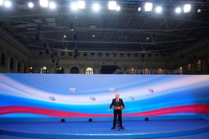 Putin speaks on a visit to his campaign headquarters after the presidential election in Moscow