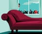Illustration of men looking pensively through a window at an empty red couch