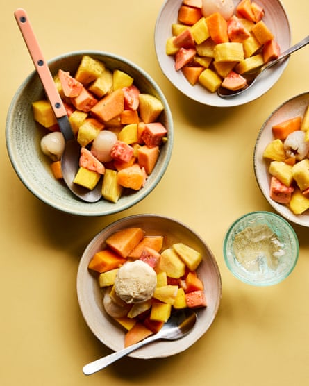 Ravinder Bhogal’s tropical fruit salad with lemongrass vanilla and ginger syrup.