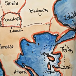 Sketch map of Turkey, Greece, Macedonia, Serbia and Bulgaria