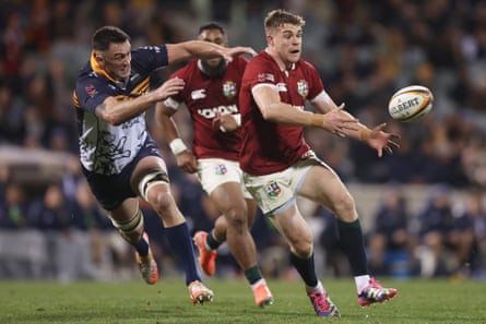 Garry Ringrose passes during the tour match against Western Force in Canberra