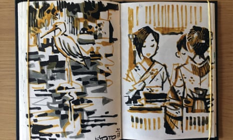 Two drawings from Jonathan Edwards’ Kyoto sketchbook.