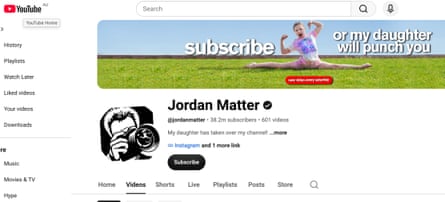 The subscribe banner on Jordan MatterâÂÂs YouTube page states: âÂÂSubscribe or my daughter will punch youâÂÂ