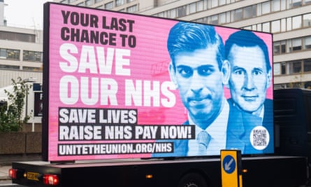 A truck carrying a Save Our NHS campaign message seen outside St Thomas’s hospital, London, in 2022.