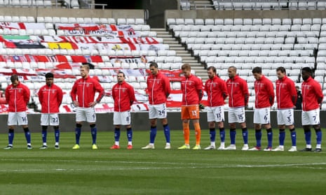 Charlton players pay their respects to Prince Philip before the League One match against Sunderland at the Stadium of Light on Saturday.