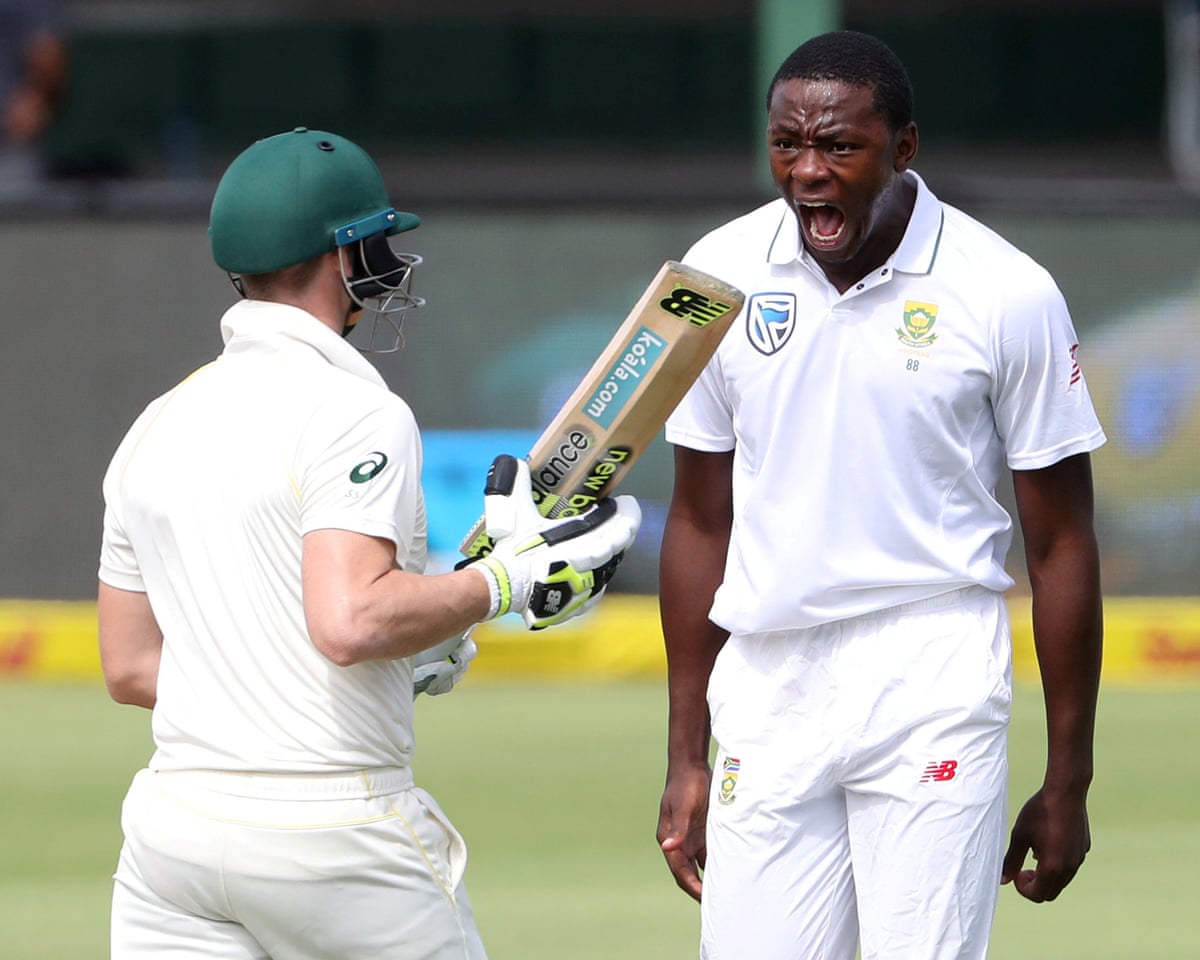 Rabada celebrates taking the wicket of Smith in 2018.